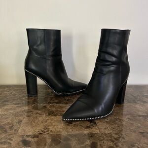 Black Heeled Boots with Stud Accents